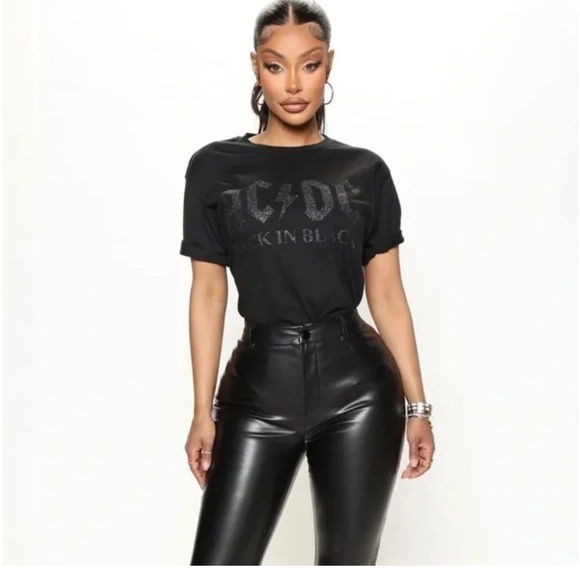 Tops - ACDC BLACK GLITTER GRAPHIC TEE